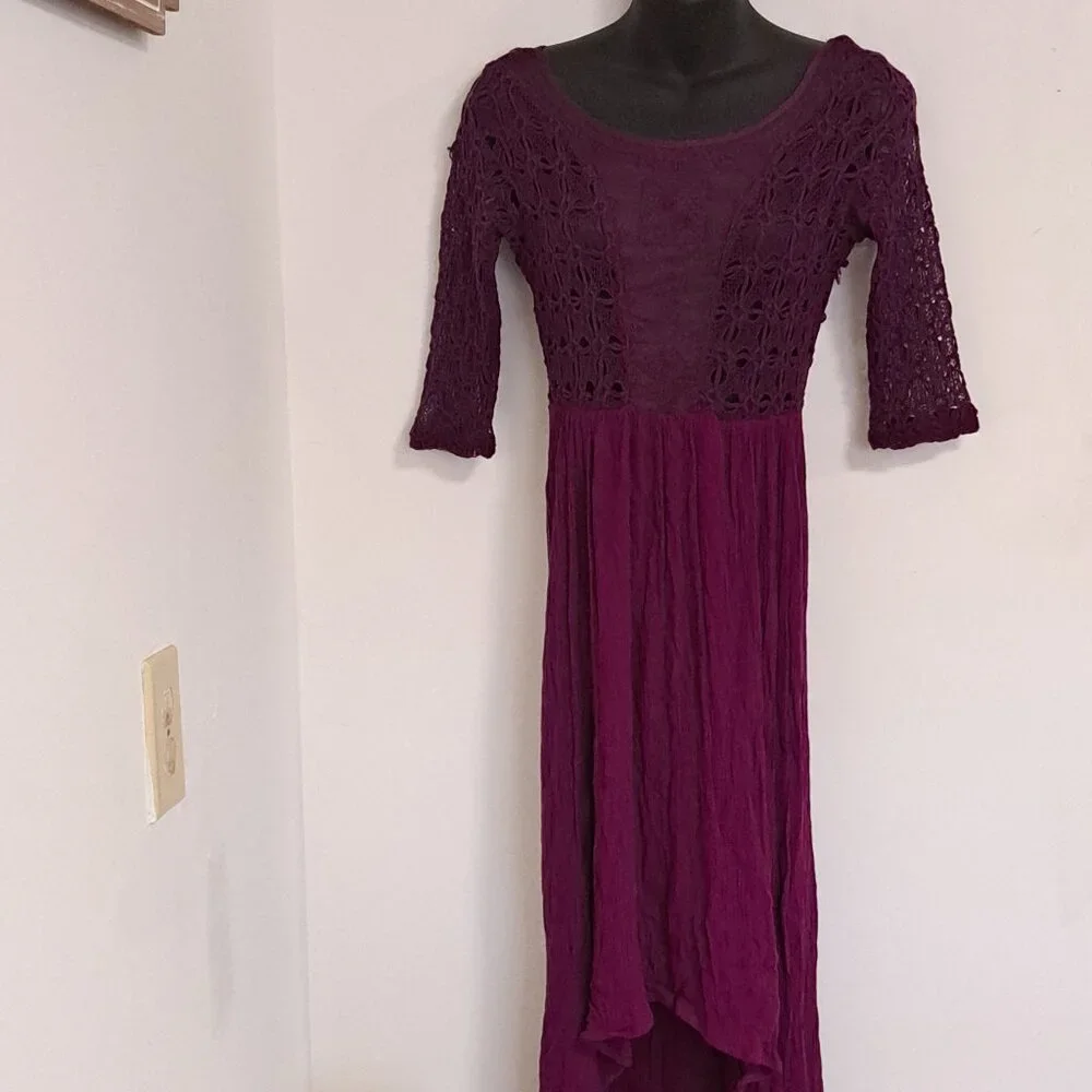 Free People Lonesome Dove Hi Lo Lace Dress in Plum Misses Size 0